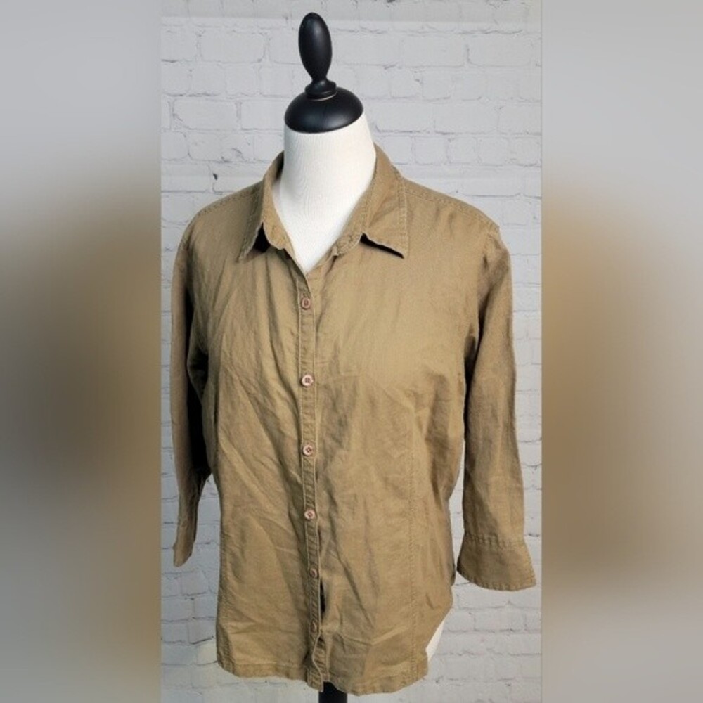 Vintage Columbia Women's Sz XL Button Down Tan Ramie Cotton Collar Outdoor